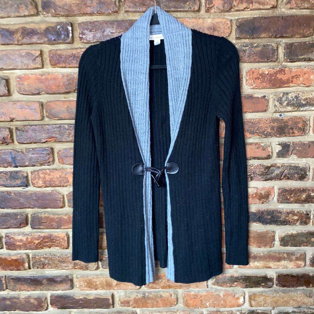 Donna Morgan Black Gray Ribbed Knit Toggle Cardigan Sweater Women's Size Small